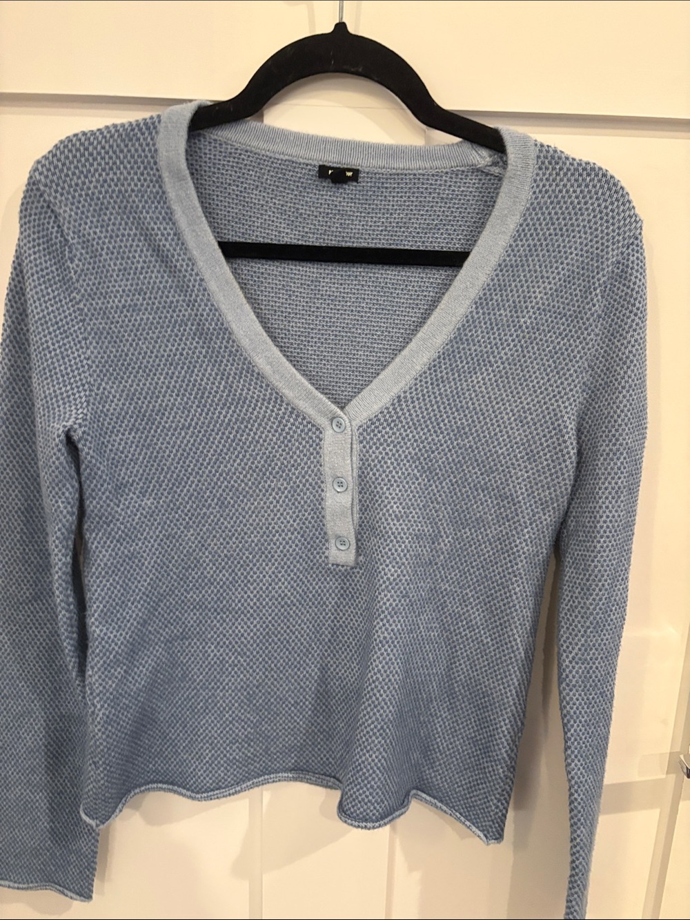 Monrow Light Blue V-Neck Button Pullover Sweater